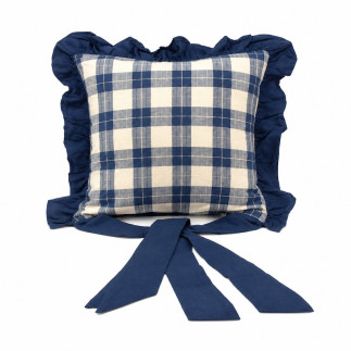 Kussenhoes ruit blauw/beige met volant – 40 x 40 cm