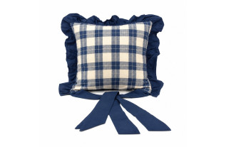 Kussenhoes ruit blauw/beige met volant – 40 x 40 cm