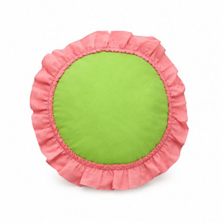 Rond sierkussen groen met roze ruches