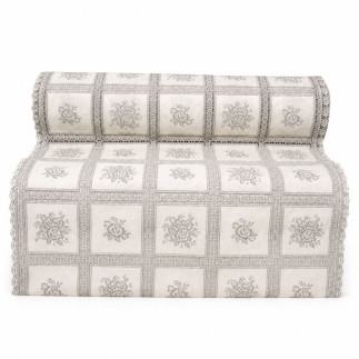 White plastic table runner with grey roses – width 50 cm