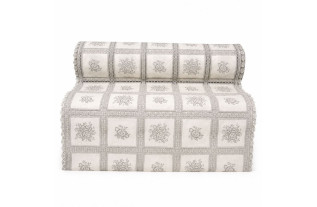 White plastic table runner with grey roses – width 50 cm