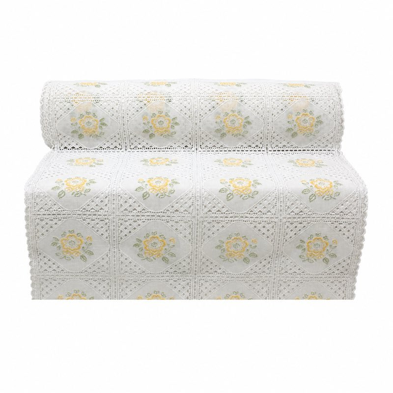 Plastic table runner with yellow summer flowers – width 40 cm