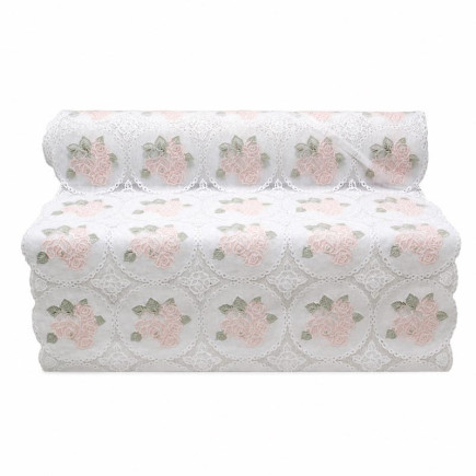 White plastic table runner with red roses – width 50 cm