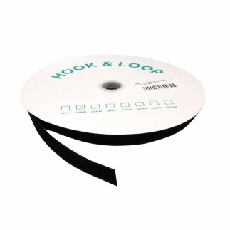 Roll of black sew-on loop tape measuring 20 mm wide and 25 metres long