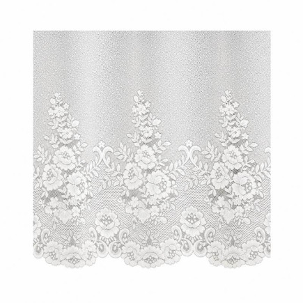 Voilage jacquard blanc de 260 cm de haut avec bordure florale et bord inférieur festonné