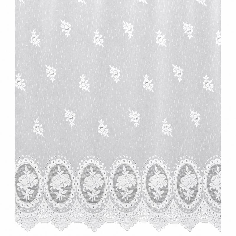 Voilage jacquard blanc à médaillons de roses – hauteur 150 cm Voilage jacquard blanc à médaillons de roses – hauteur 150 cm