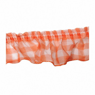 Volant froncé à carreaux orange et blancs en 100 % polyester, hauteur 6 cm.