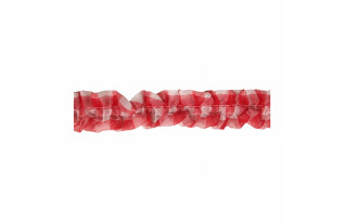 Rood-wit geruite voile sierband van 3 cm breed met vaste fronsjes en twee stiknaden in het midden.
