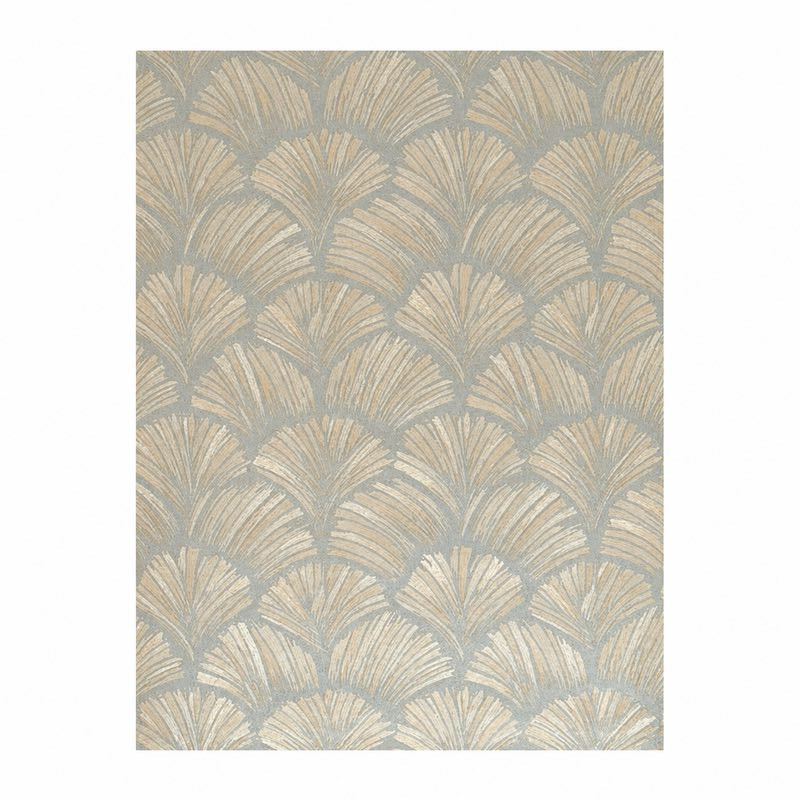 Vintage retro behang - art-deco waaiermotief in blauw, ecru en parelmoer
