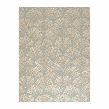 Vintage retro wallpaper - art deco fan pattern in blue, ecru and pearlescent tones