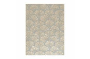 Vintage retro behang - art-deco waaiermotief in blauw, ecru
