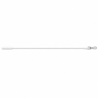 White curtain draw rod with handle and metal attachment hook, 100 cm version