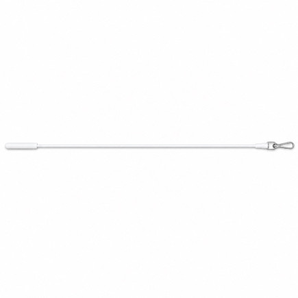 White curtain draw rod with handle and metal attachment hook, 120 cm version