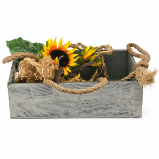Sunflower arrangement with rope in a wooden box