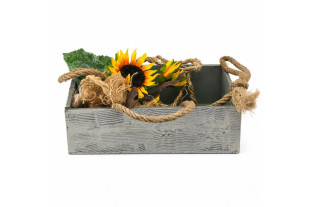 Sunflower arrangement with rope in a wooden box