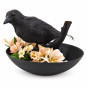 Black decorative bowl with bird and salmon-pink flowers