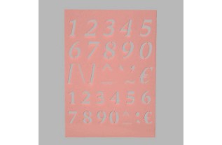 pochoir de chiffres et symbol transparent 15 x 21 cm lavable