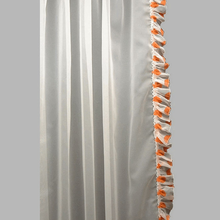 voilage de bonne femme blanc avec joncs boules orange largeur 115 cm