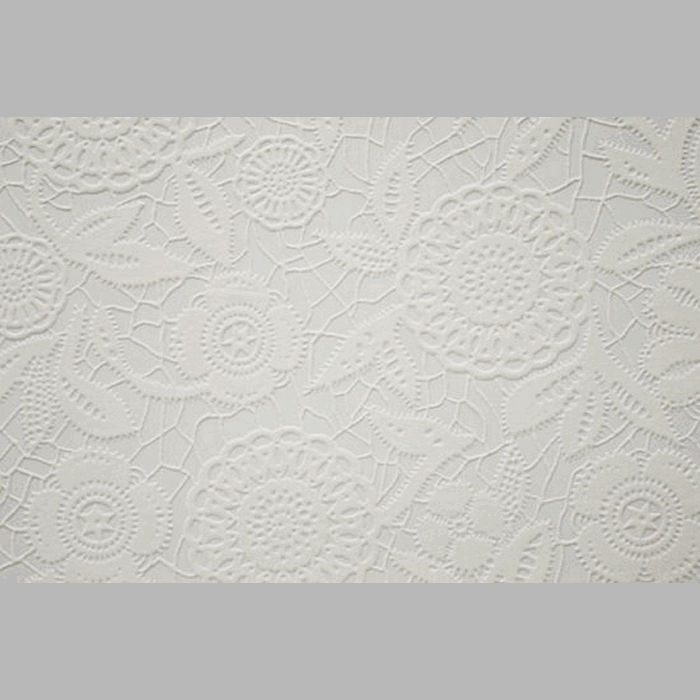non-woven wallpaper lace flowers pattern white-glossy