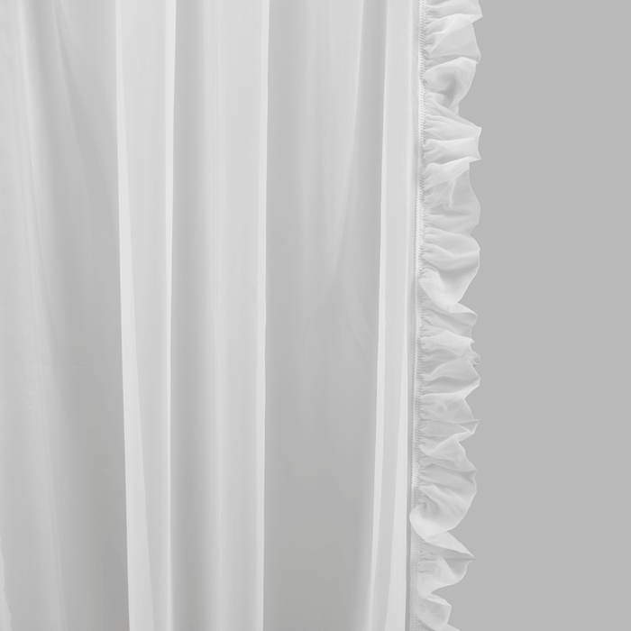 bonne femme Voile effen met ruche kleur wit breedte 90 cm