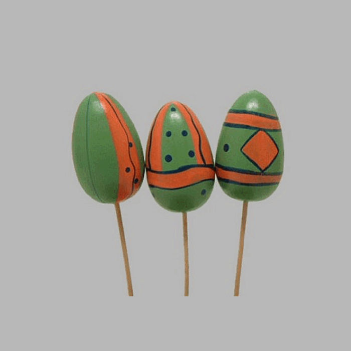 Paasei op stok kleur groen oranje 55 mm 3 stuks