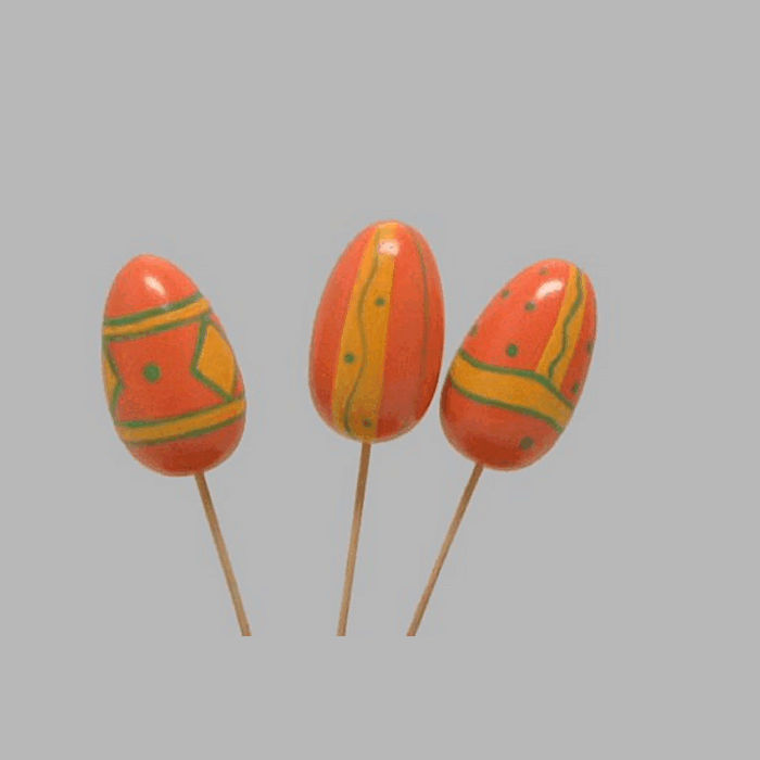 Easter egg on stick color orange yellow 55 mm 3 pieces