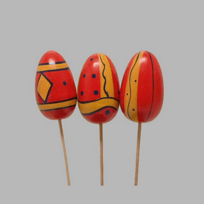 Easter egg on stick color red yellow 55 mm 3 pieces