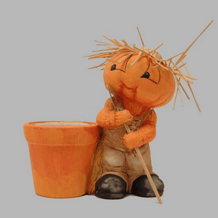 Flowerpot with pumpkin man of ceramic