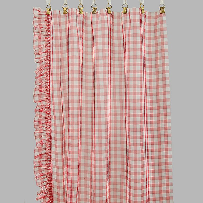 bonne femme sheer fabric plaid with ruffles color red width 95 cm