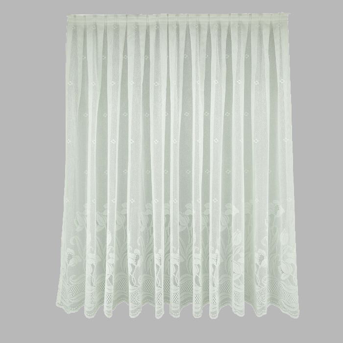 White net curtain with floral border Height 140 cm Width 107 cm