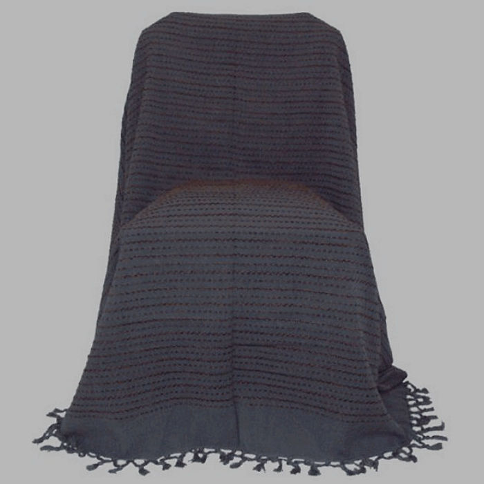 grand foulard vieux gris et fil marron tissé 220 x 270 cm