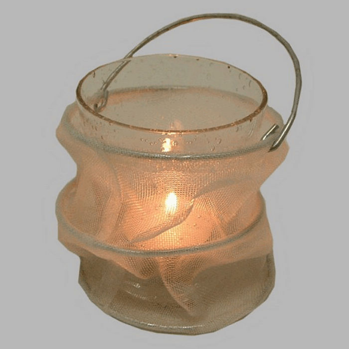 tea light holder glass in white bag 8 cm high 7 cm