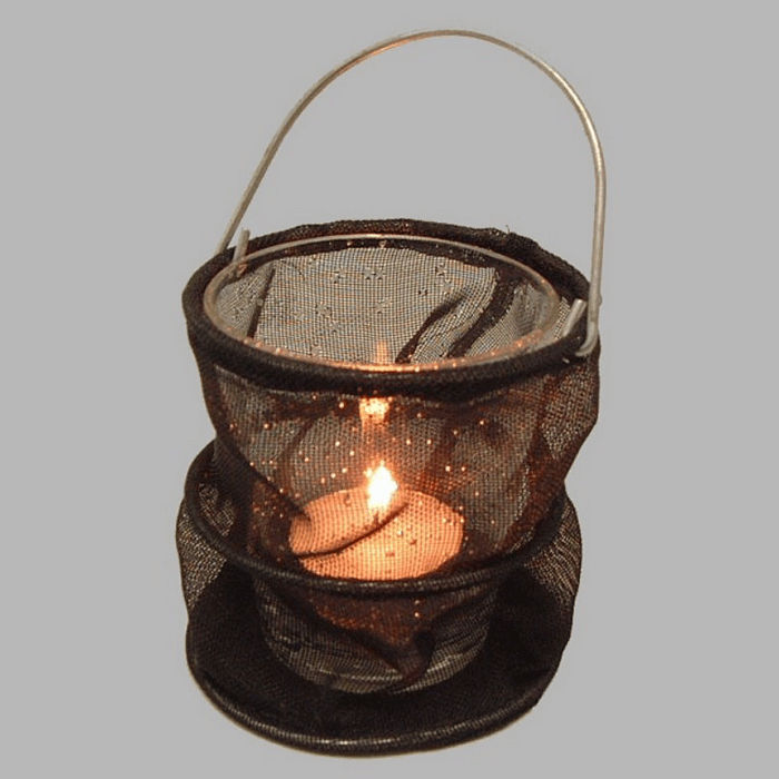 tea light holder glass in black bag 8 cm high 7 cm