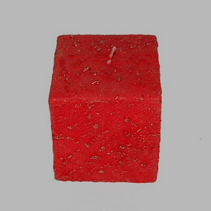 Bougie forme de bloc couleur rouge-or 7 x 7 cm