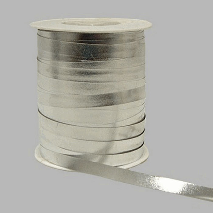 Decoration ribbon of paper silver 10 mm per coil of 250 meter