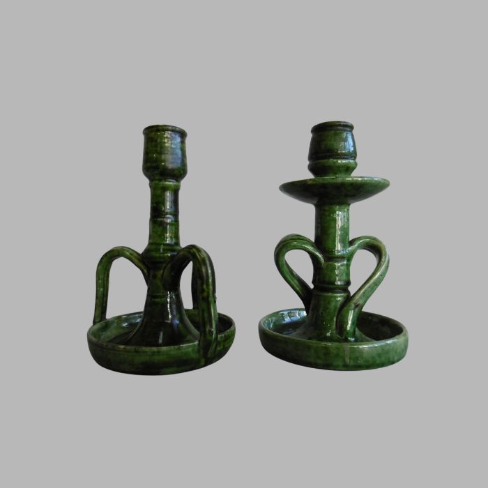 Set of Vintage Green Ceramic Candle Holders - Timeless Elegant Decoration