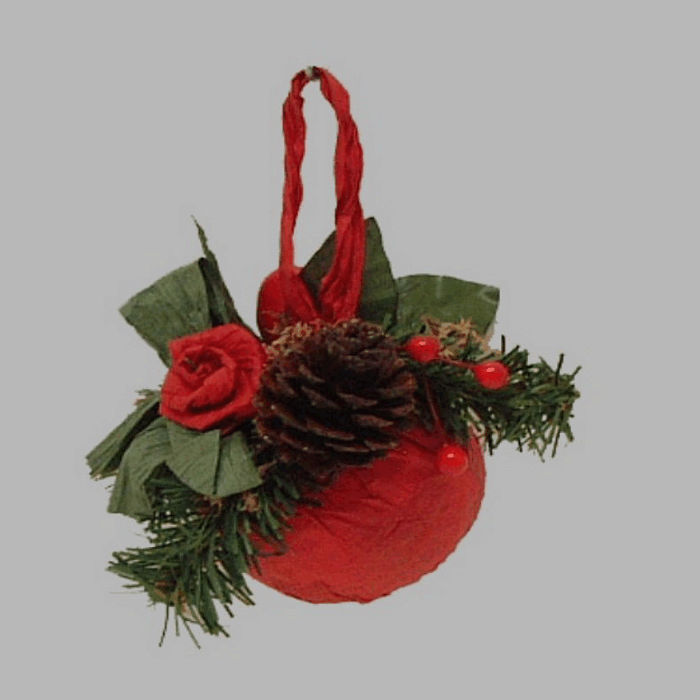 Kerstbal met ornamenten kleur rood 10 cm