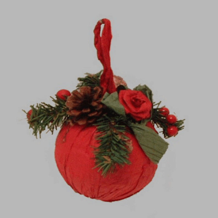 Kerst bal met ornamenten kleur rood 15 cm