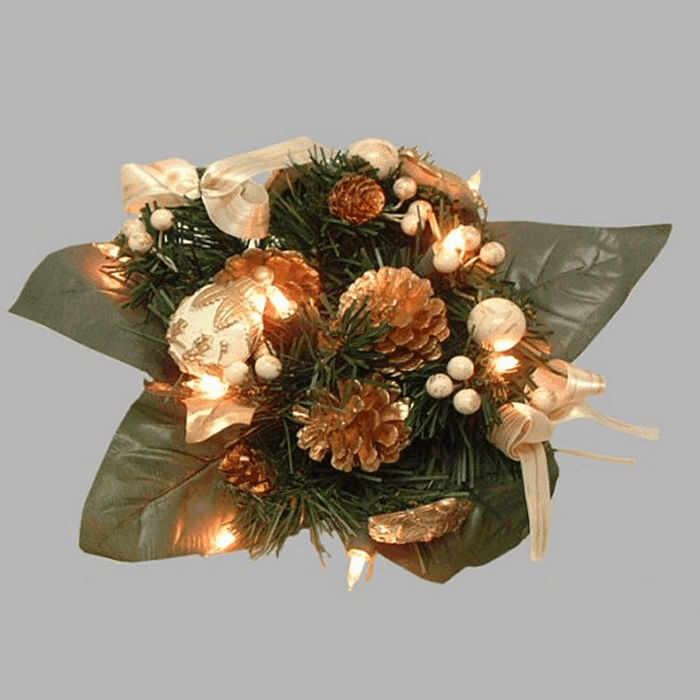 Kerst boeket met verlichting kleur wit en goud 25 cm