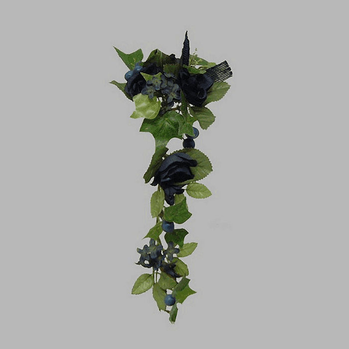 garland of roses and berries for candle-bottle color blue