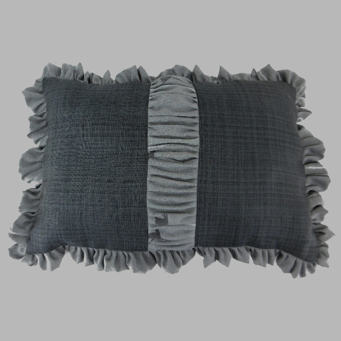 Cushion with ruching in anthracite and grey 55 x 40 cm