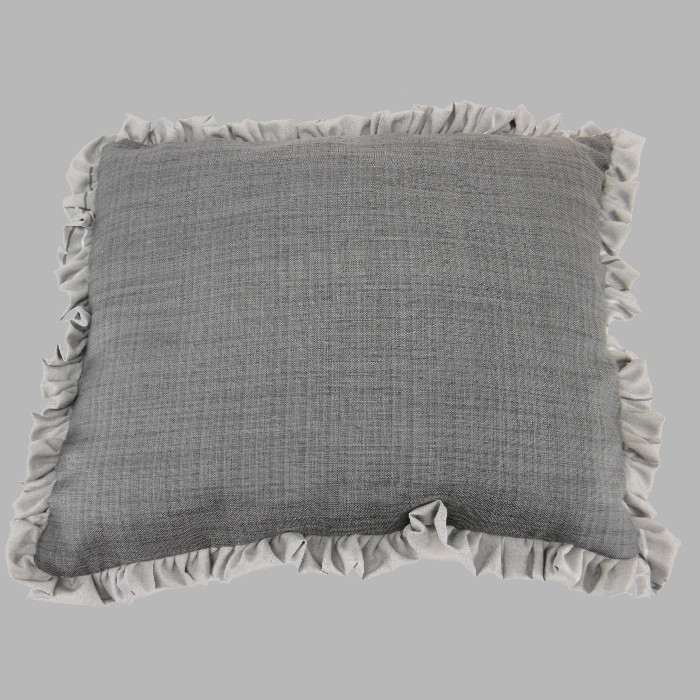 Cushion with ruching in anthracite and grey with flowers 62 x 52 cm