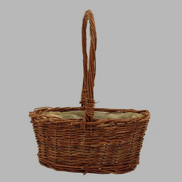 Oval basket with handle fine cane 14 x 20 cm