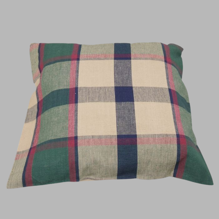 Decorative cushion cover block design with wooden buttons green