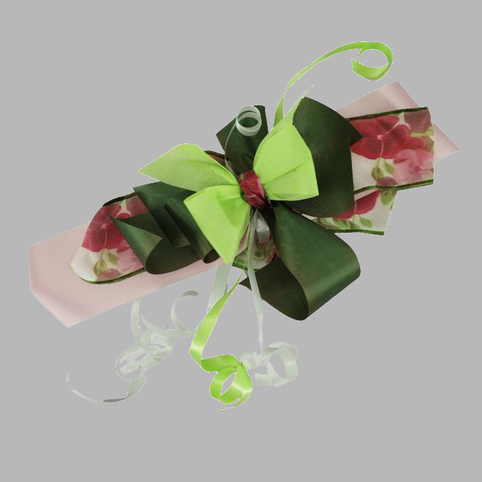 Noeud rose floral foncé, vert clair L 32 x L 25 cm