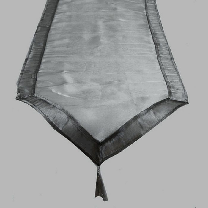 Chemin de table organza à  gland couleur argent 50 x 180 cm