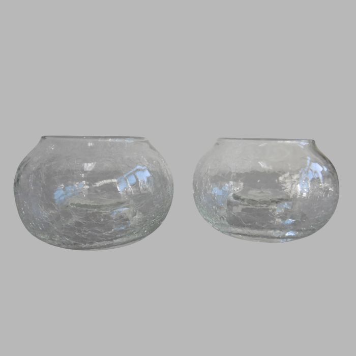 Set of Glass Tea Light Holders with Crackled Glass Design - Atmospheric Decoration