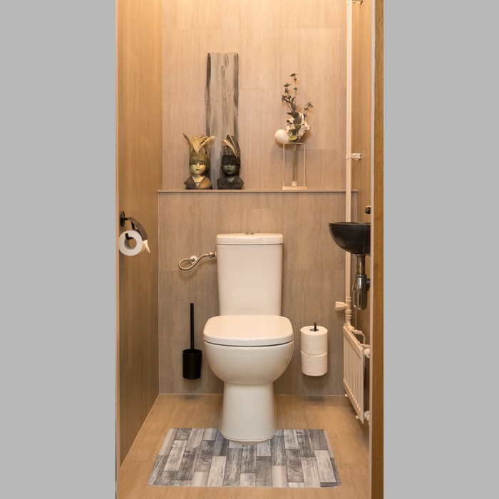 toiletmat blauw hout 65 x 50 cm