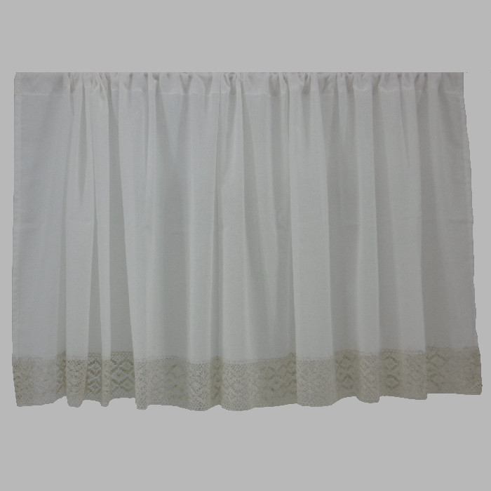 Old White curtain with lace trim at the bottom, width 205 cm x height 74 cm