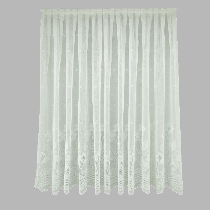 Rideau voilage blanc avec bord fleuri Hauteur 140 cm Largeur 0,75 cm.